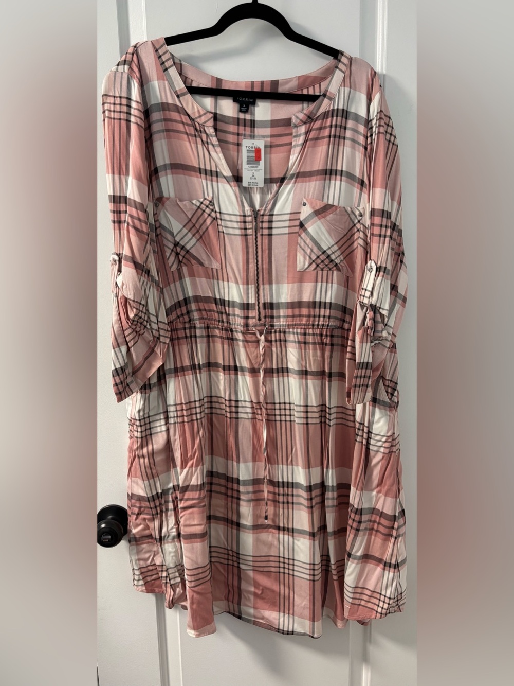 torrid NWT Pink & White Plaid Drawstring Dress - Size 3